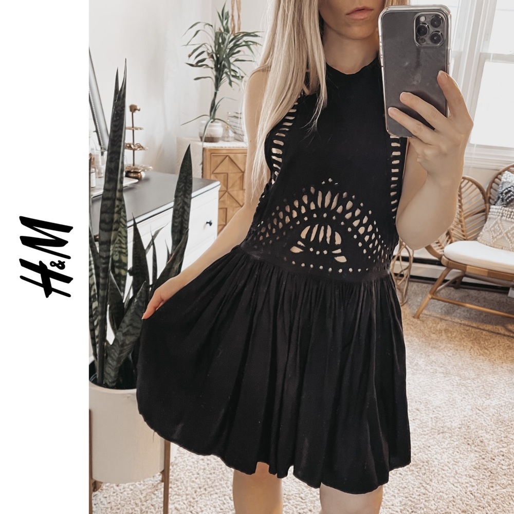 H&M | Black Eyelet Mini Dress | Swim Coverup